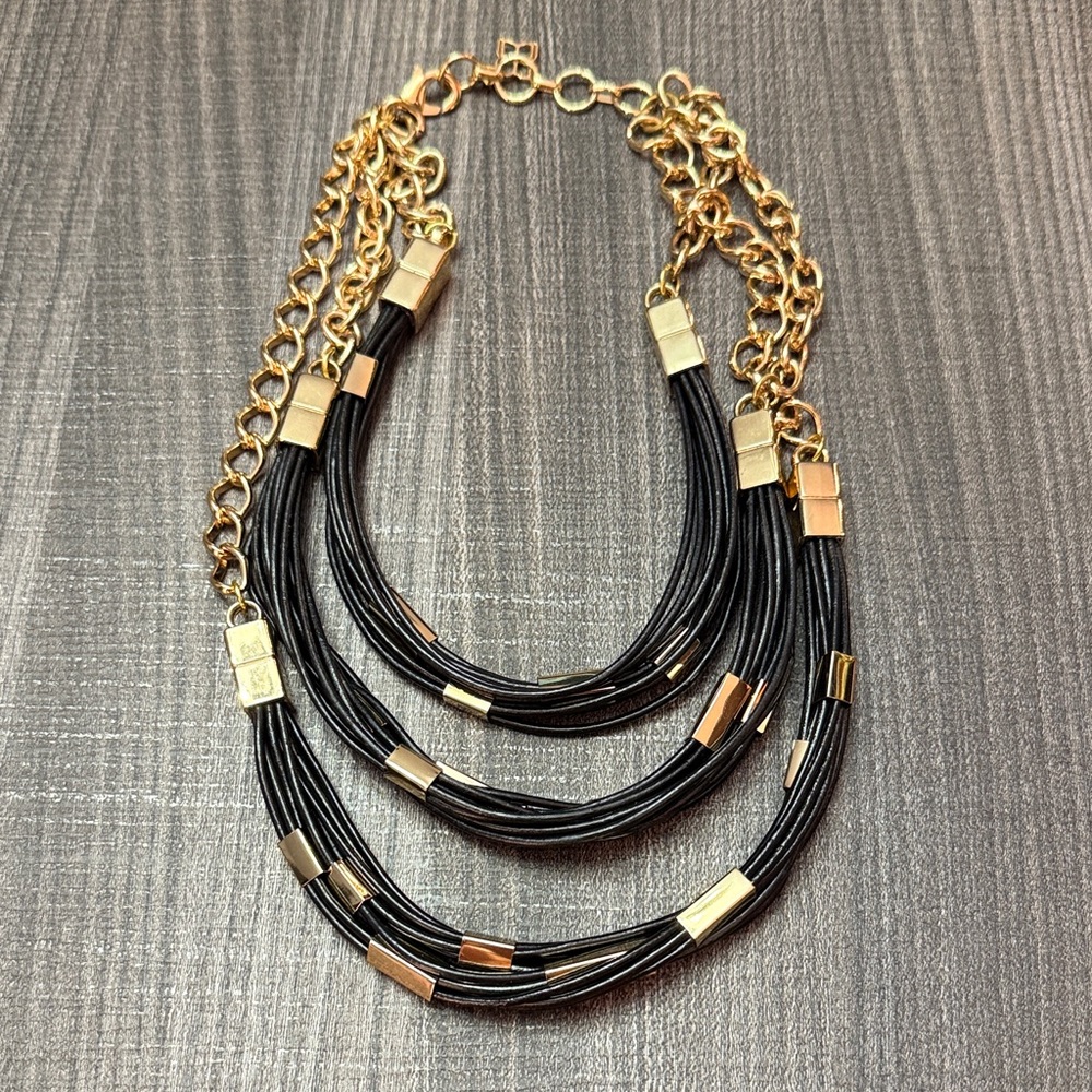 BCBGMaxAzria Black and Gold Layered Necklace